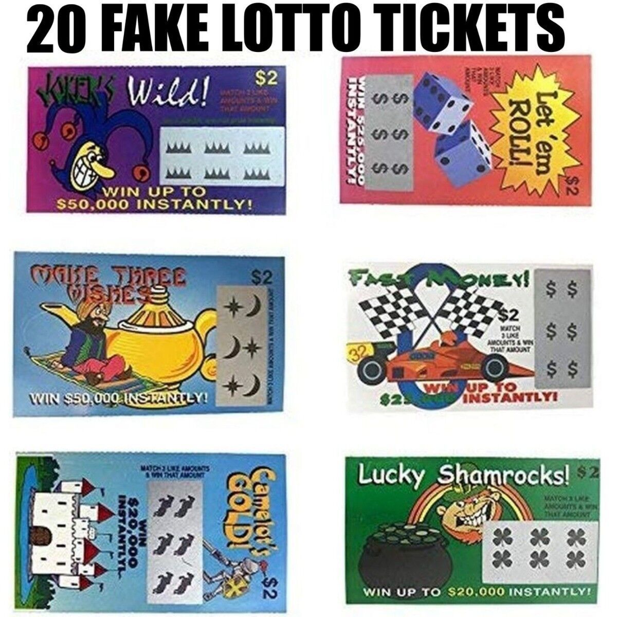 20 PHONY FAKE ALL WINNING SCRATCH OFF LOTTO LOTTERY TICKETS – Fun Gag Joke Prank