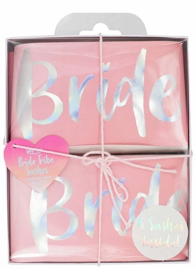 Ginger Ray 6 Bride Tribe Sashes wedding bride party decoration iridescent pink