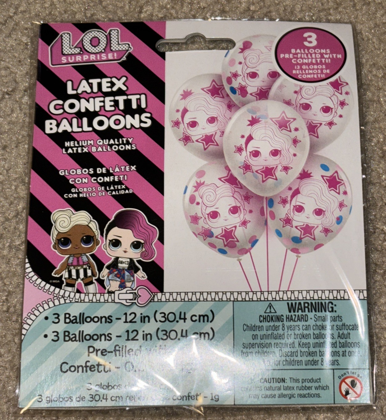 New 12″ Assorted Latex Balloons LOL Surprise Design 6 pcs. 3 with confetti