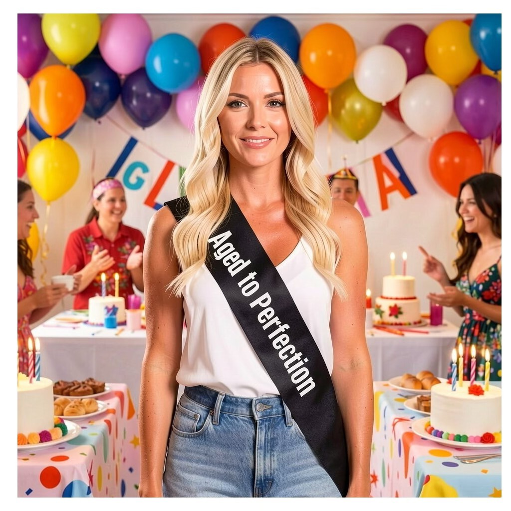 Black Sash – “Aged to Perfection” Birthday Party Celebration Banner Gift
