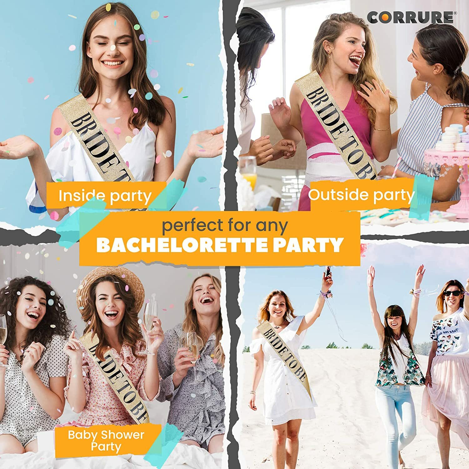 BRIDE TO BE SASH FOR BACHELORETTE PARTY – BRIDAL SHOWER GOLD GLITTER SASH