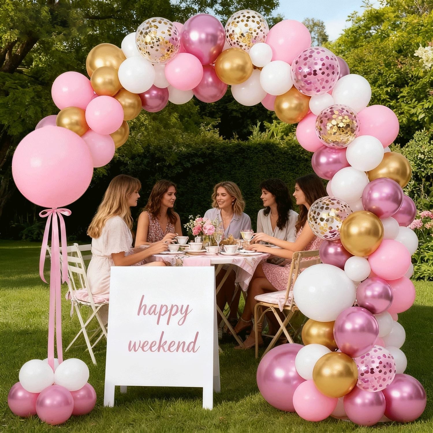 Pink White Gold Balloons Set, 60pcs 12inch Matte Light Pink White Balloons wi…