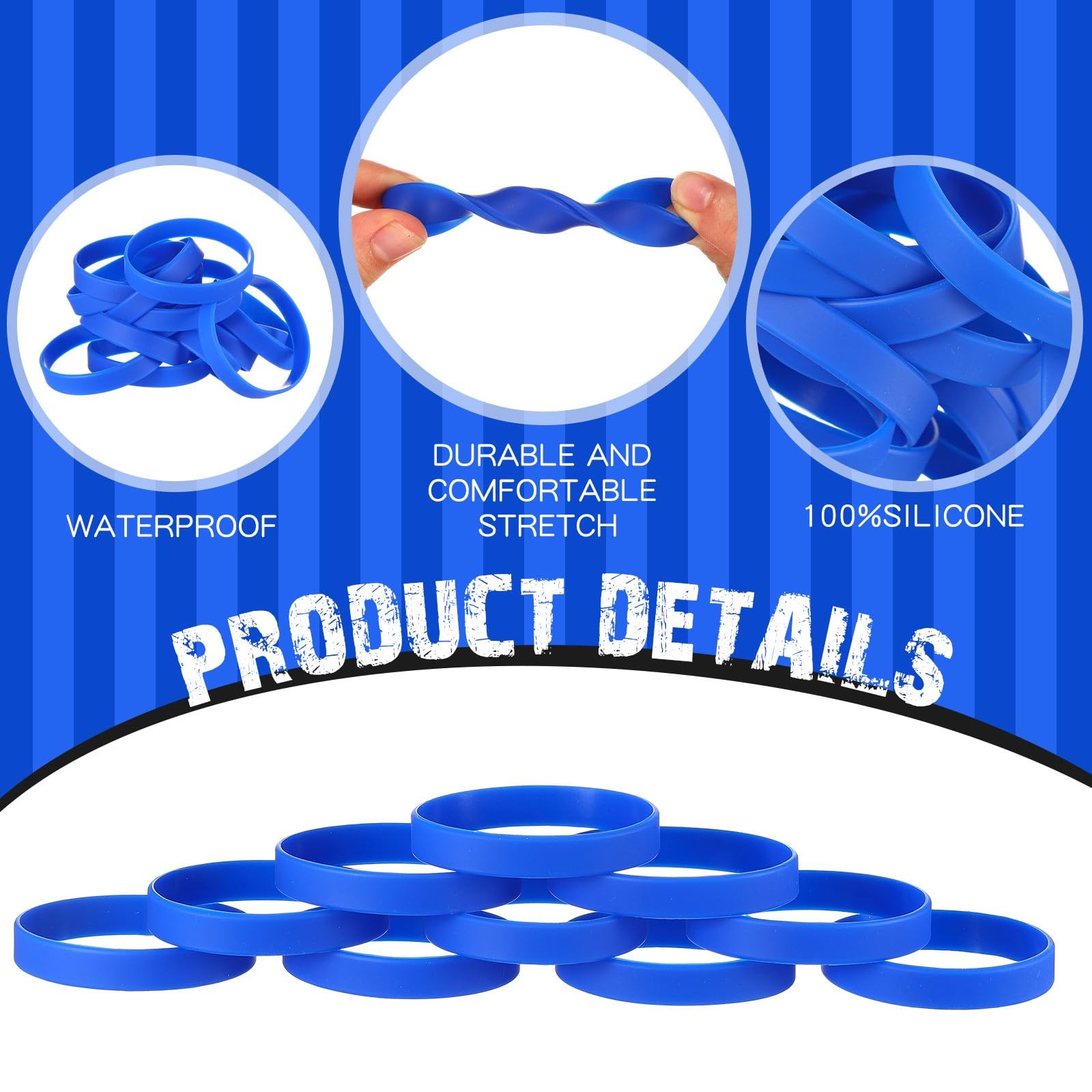 100 Pcs Solid Color Rubber Wristbands Rubber Bracelets Silicone Wristbands Sp…