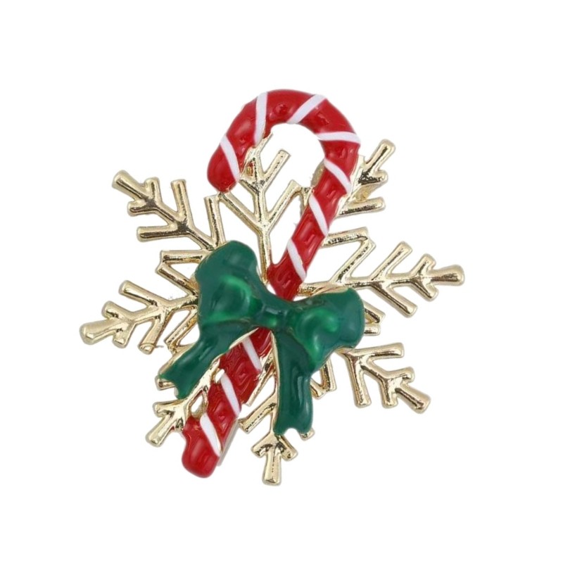 Classical Christmas Brooch Pin Alloy Snowflake Cane Design For Seasonal Styling