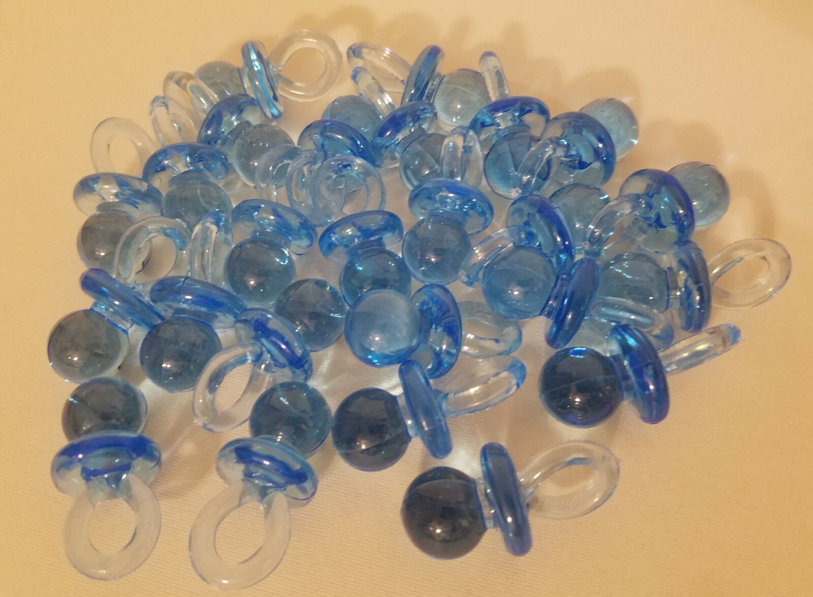 Lot of 25 Clear Blue Acrylic Plastic Pacifiers Miniature Baby Shower Decorations