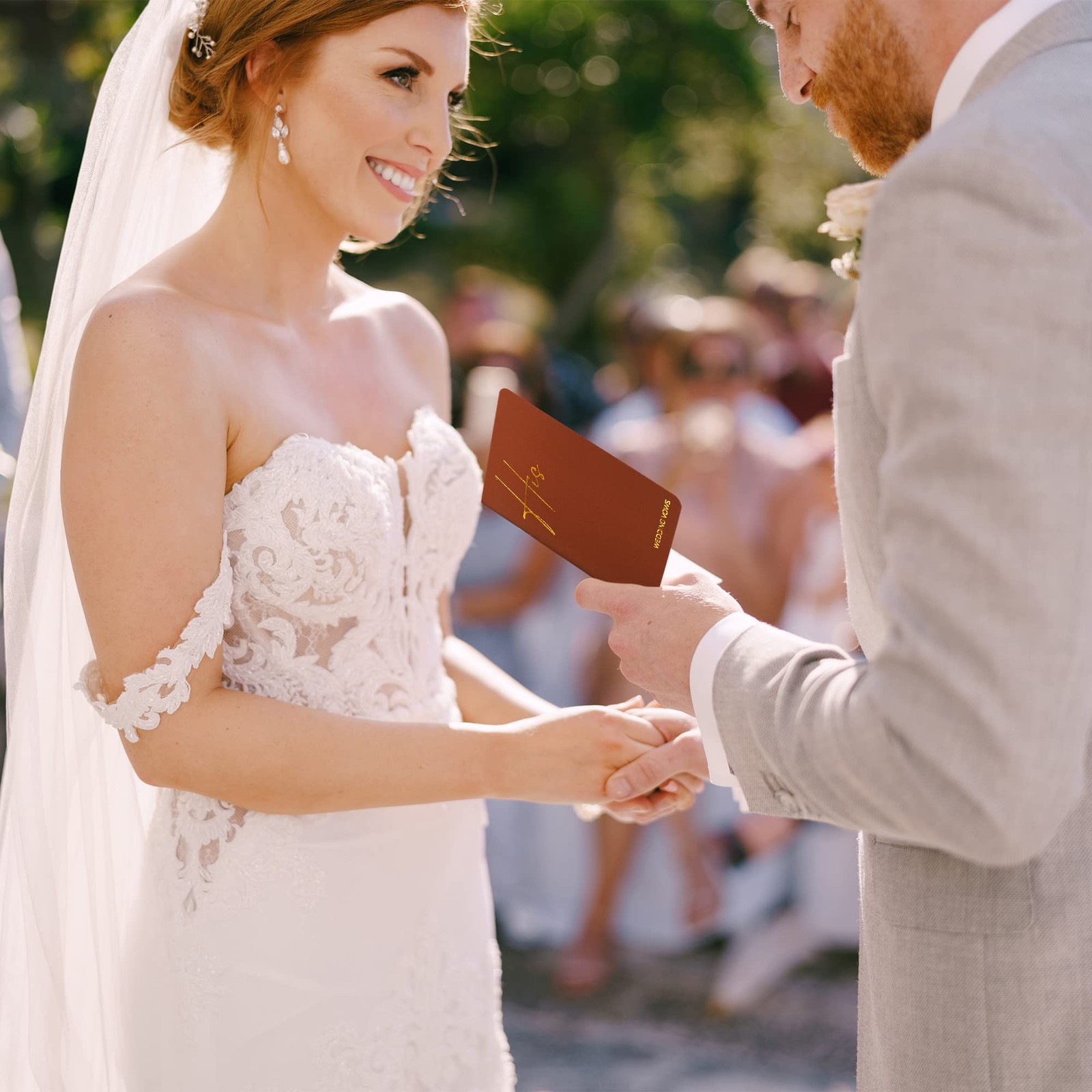 Personalized Wedding Vow Books, Gold Foil Design, Brown