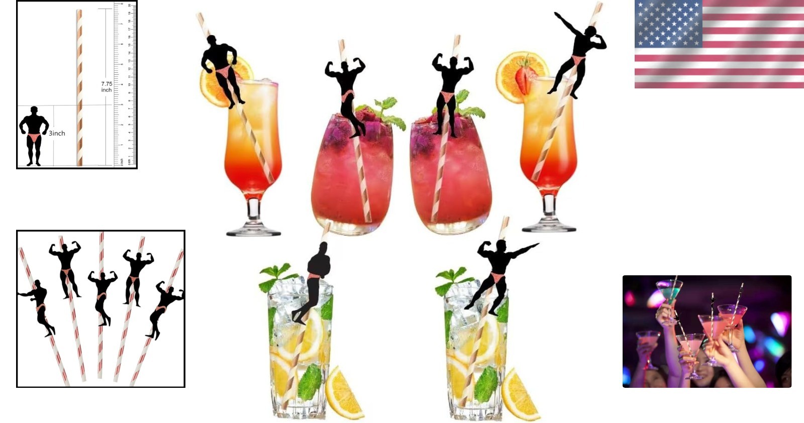 Thick Paper Straws for Bachelorette Parties – Naughty Dancing Men Design