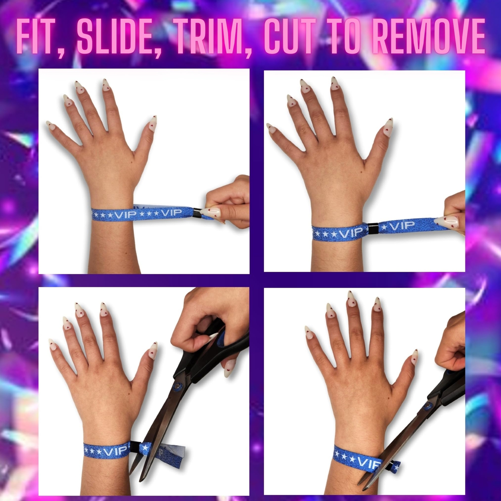 110 Sparkle VIP Party Wristbands with Locking Clip for Events Wedding Festivals