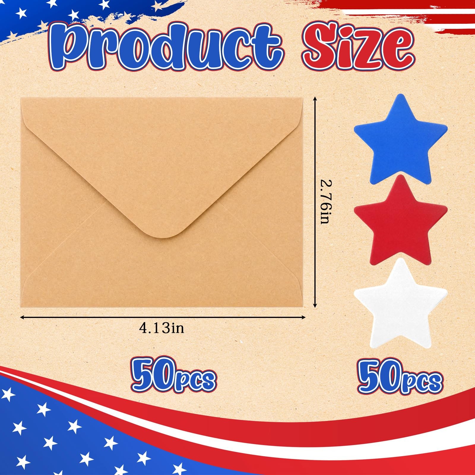50 Sets 4th of July Star Cards, Patriotic Red White Blue Star Shaped Blank Note