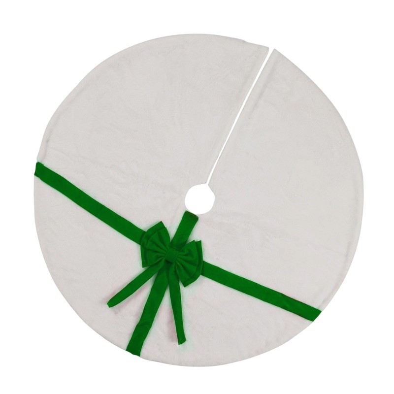 Soft Christmas Tree Skirt with Ribbon Trim for Indoor Holiday Display