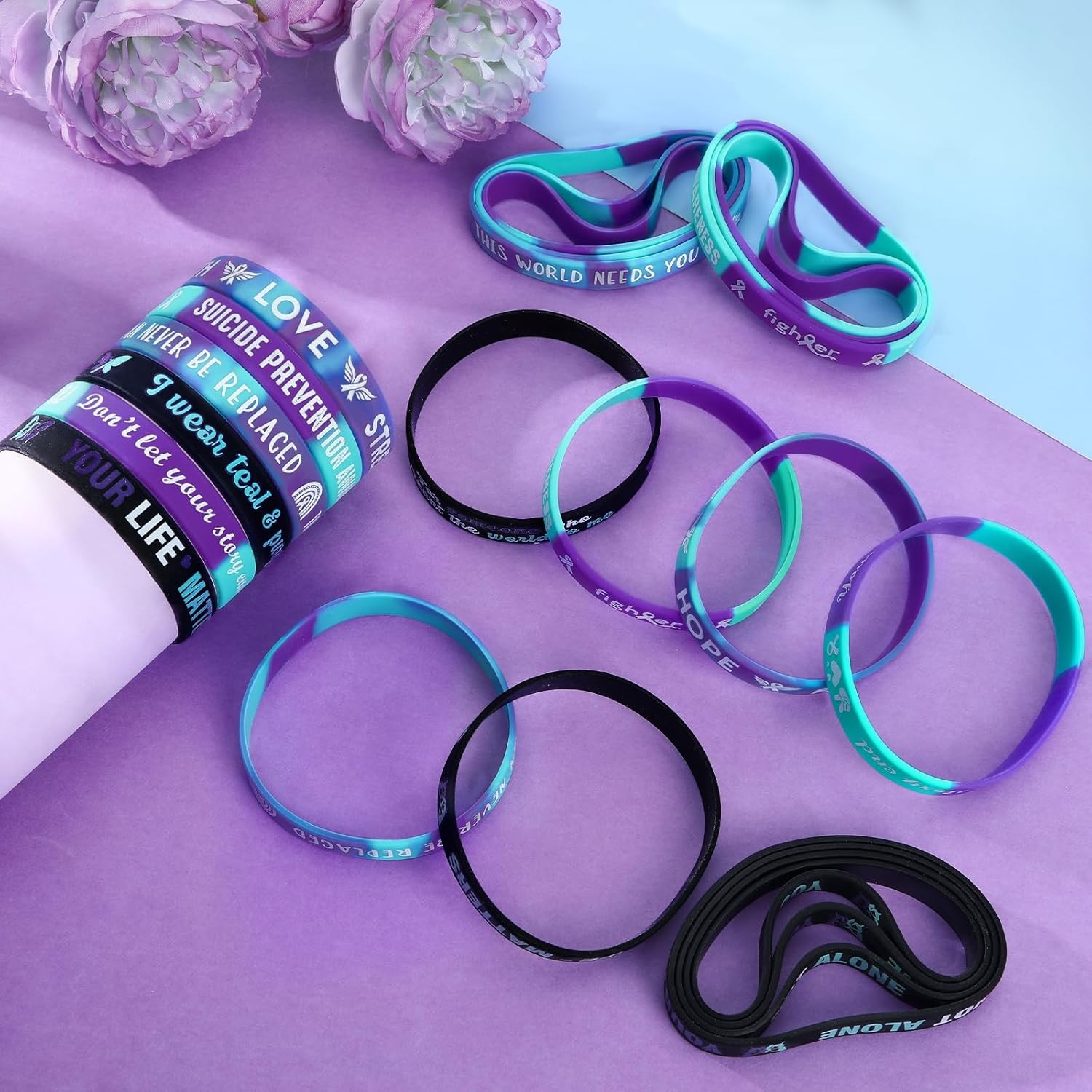 JUNEBRUSHS 42pcs Suicide Prevention Awareness Silicone Bracelets Multicolor