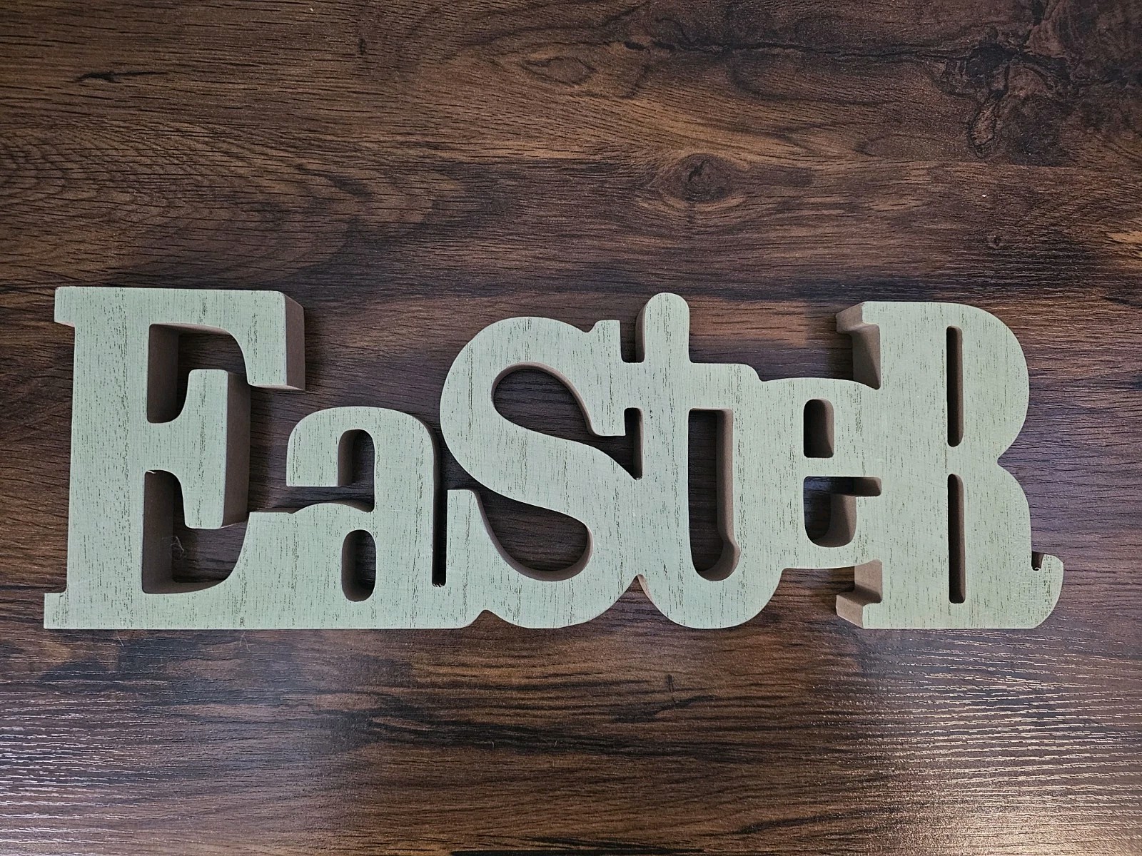 Wooden Block Letter ‘Easter’ Free Standing Tabletop Sign – 5″ x 15″ x1″ Lt Green
