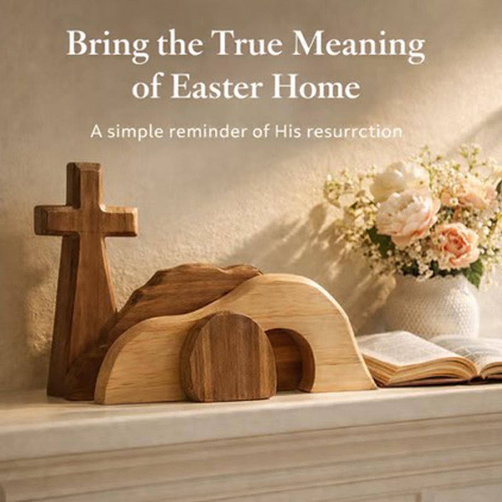 Easter Jesus Nativity Scene Set Wooden Cross Empty Tomb Statue Home Decor