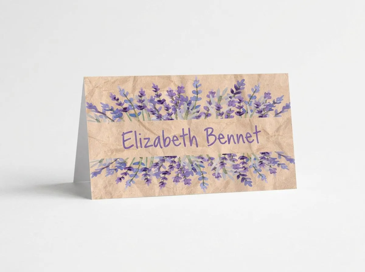 Lavender Floral Place Cards – Folded Table Tent Cards, 25 Count