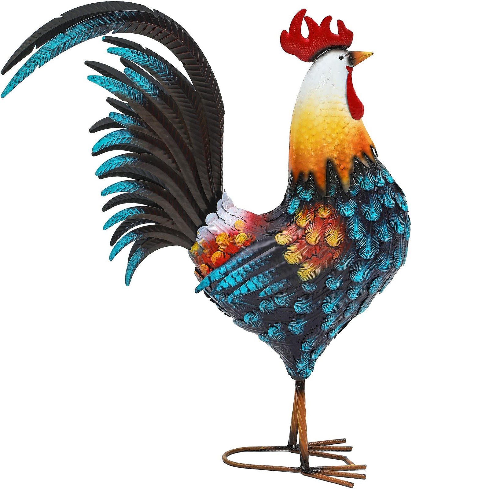 32″ Metal Rooster Decor, Outdoor Garden Statues, Metal Chicken Sculpture for …