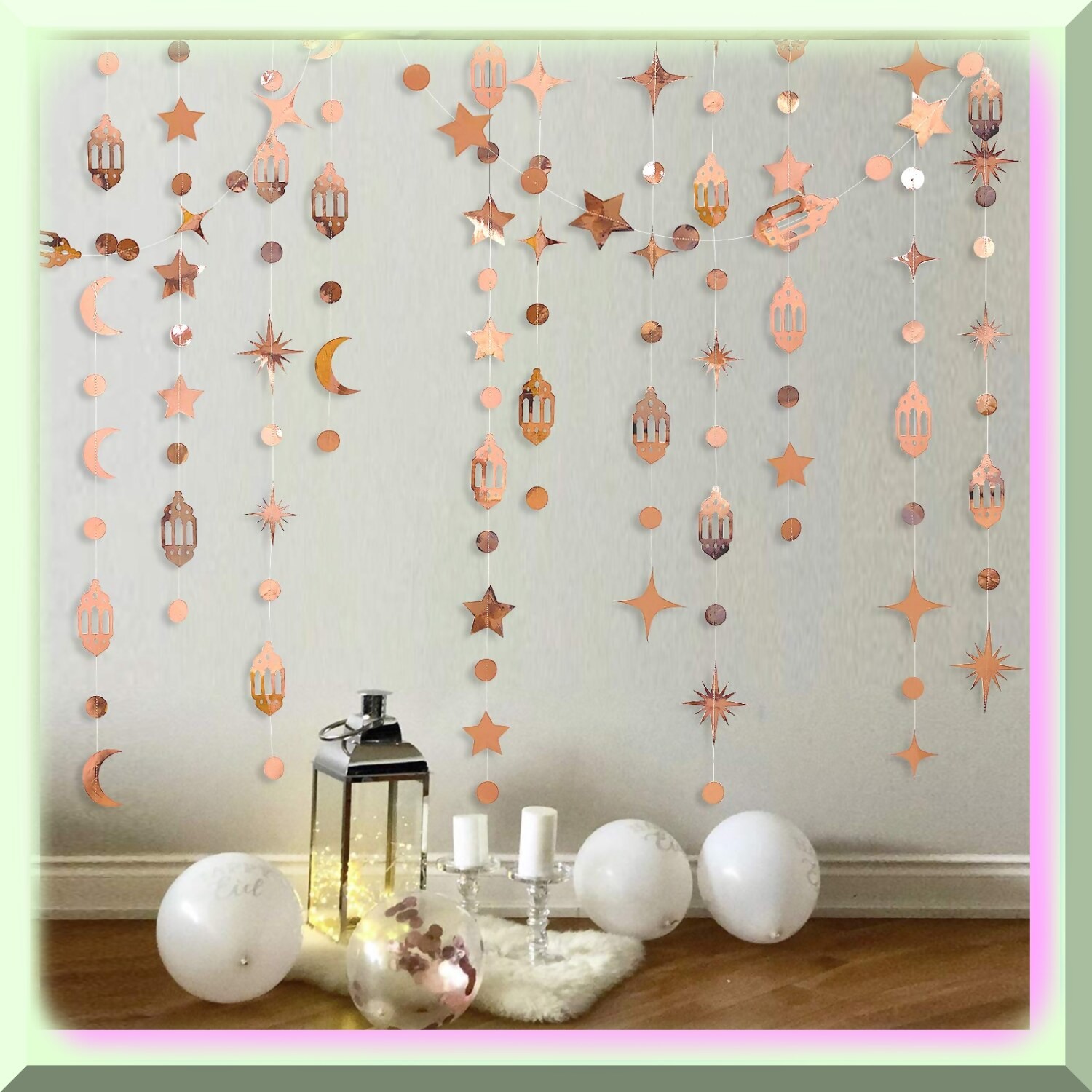 Eid Mubarak Decor with Starry Lantern and Moon Garland