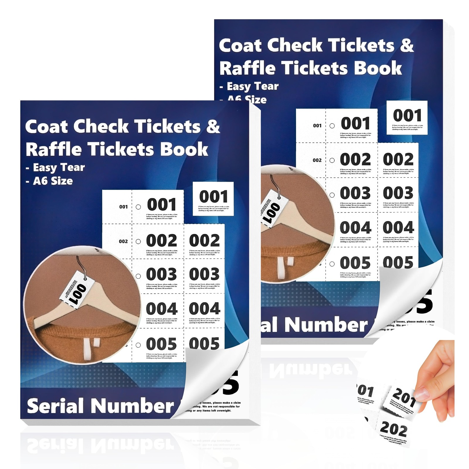 2 Pack 1000 PCS Coat Check Tickets 2 Part Book 1-500 5.8×4.2 Inch Raffle Tag
