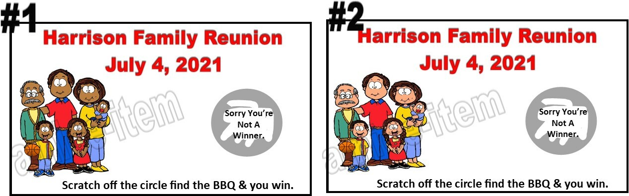 10 FAMILY REUNION SCRATCH OFF party games favors PERSONALIZED cookout BBQ