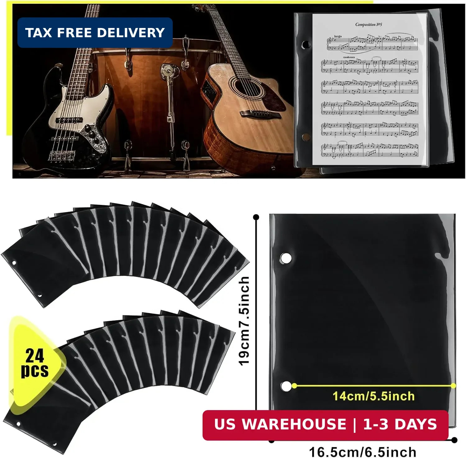 24 Pcs Marching Band Flip Folder for Lyre, Single/Double-Sided Waterproof