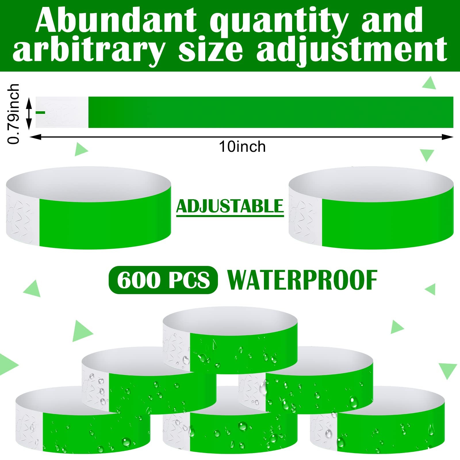 600 Packs Paper Wristbands for Events Neon Party 10 x 0.79 inch, Green