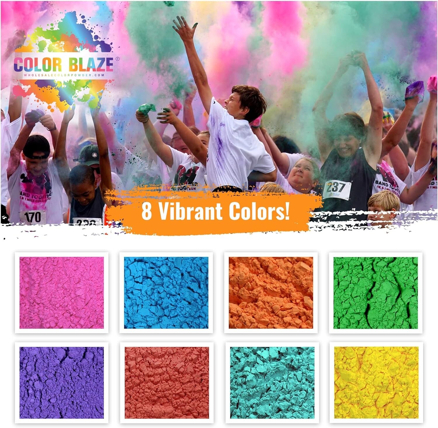 Color Blaze 120 Color Powder Packets 75g/ea. (8 Assorted Colors) Color Run Holi