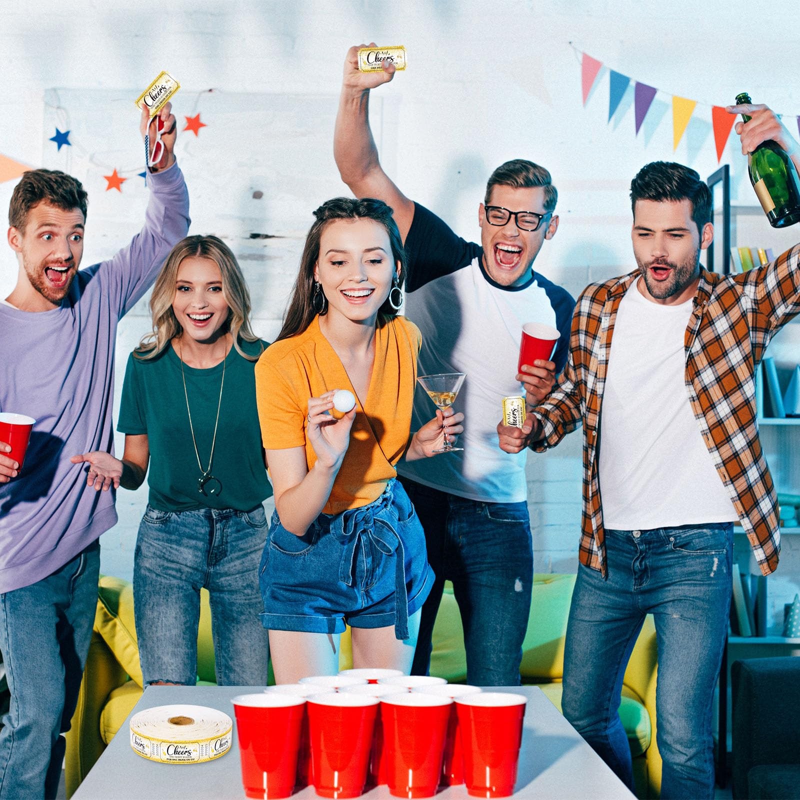 1000 PCS Drink Ticket Single Raffle Tickets Roll Cocktail Cheers Event Gold