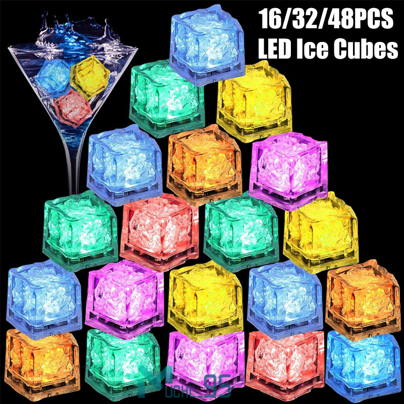 4 – 100 PCS Waterproof LED Light Up Ice Cubes for Drinks Party 7 Colors Changing