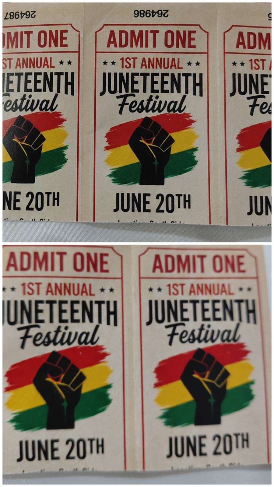 Juneteenth Festival Admission Tickets Lot of 4 Consecutive Unused 1st Annual