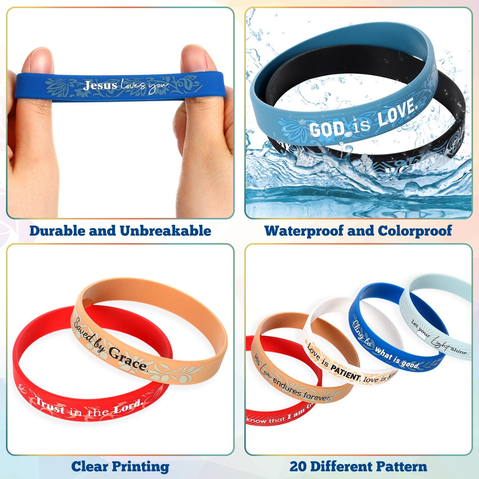 120 Pcs Silicone Religious Wristbands Bible Verse Rubber Bracelets for Men Women
