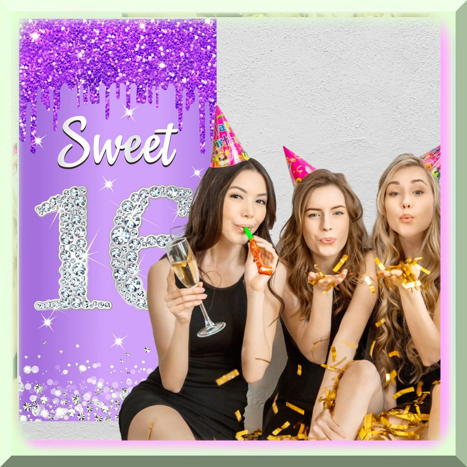 Sweet Sixteen Purple Silver Door Banner Polyester Indoor Outdoor