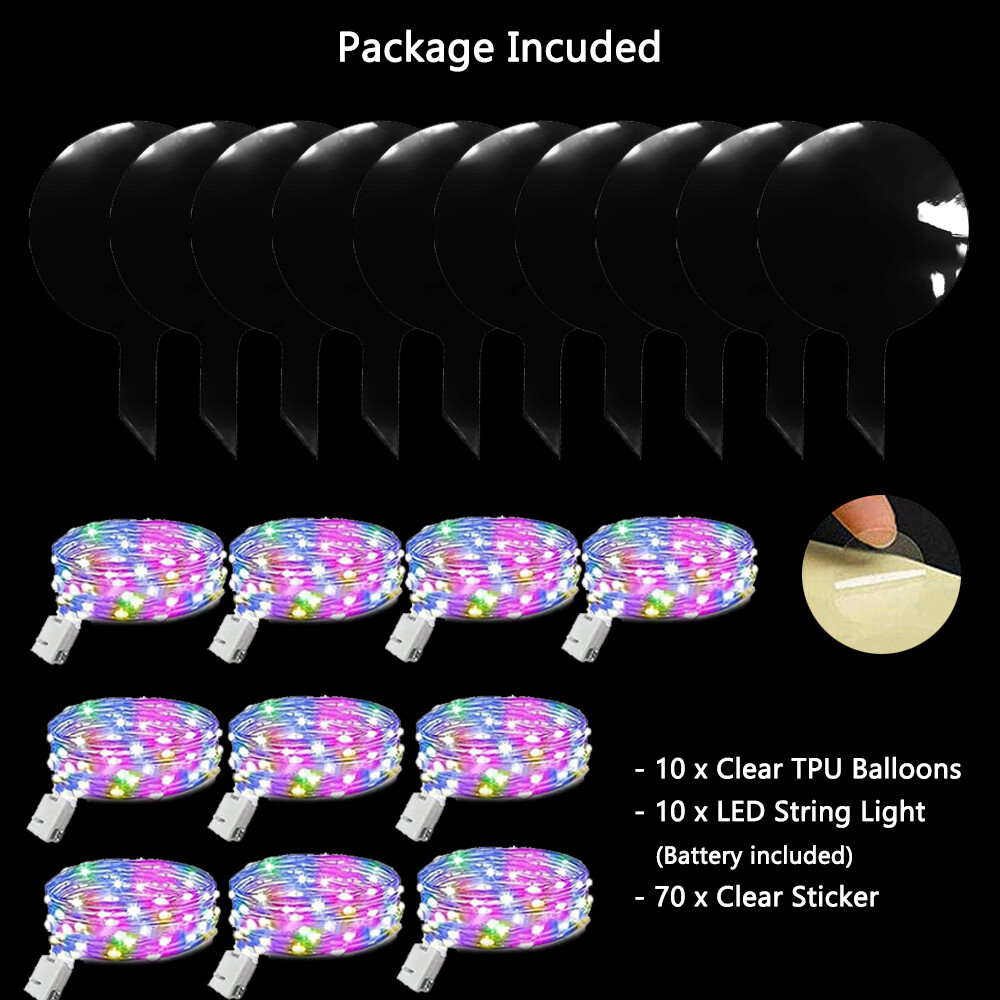 10 Pack LED Light Up BoBo Balloons 20″ Transparent Party Birthday Bubble Balloon