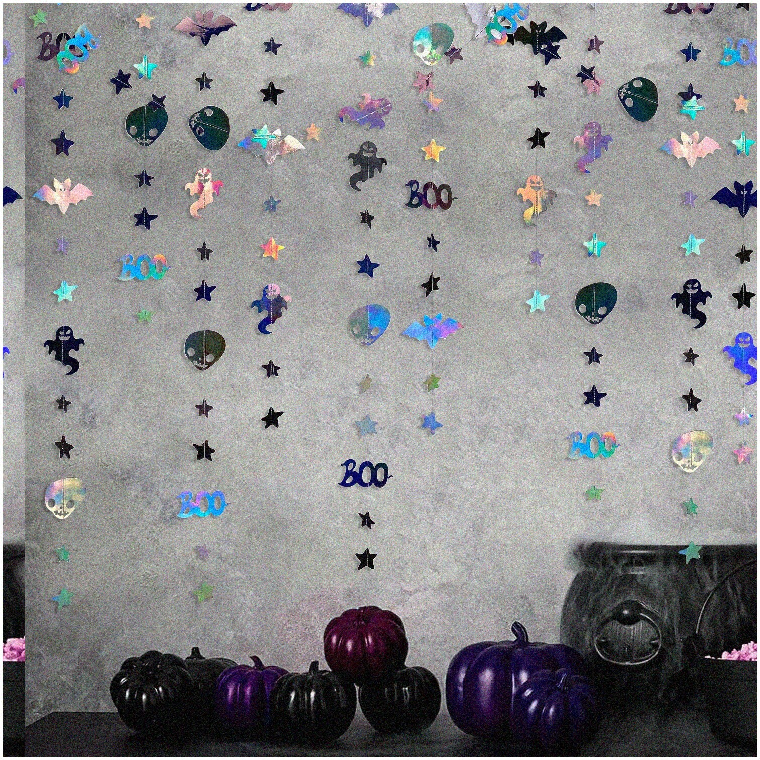 Iridescent Halloween Ghost Bat Skull Garland