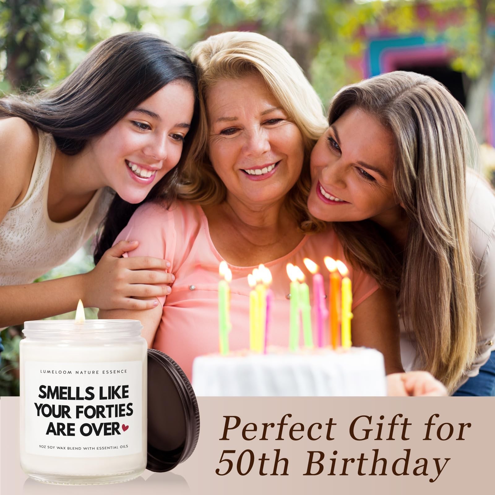 LUMELOOM Funny 50th Birthday Gifts for Her, Women, 9oz Lavender Scented Soy W…