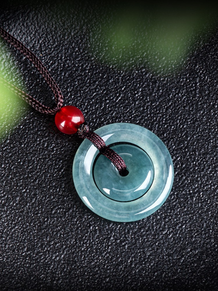 Natural Jadeite Double Peace Buckle Pendant Green Jade for Luck & Protection