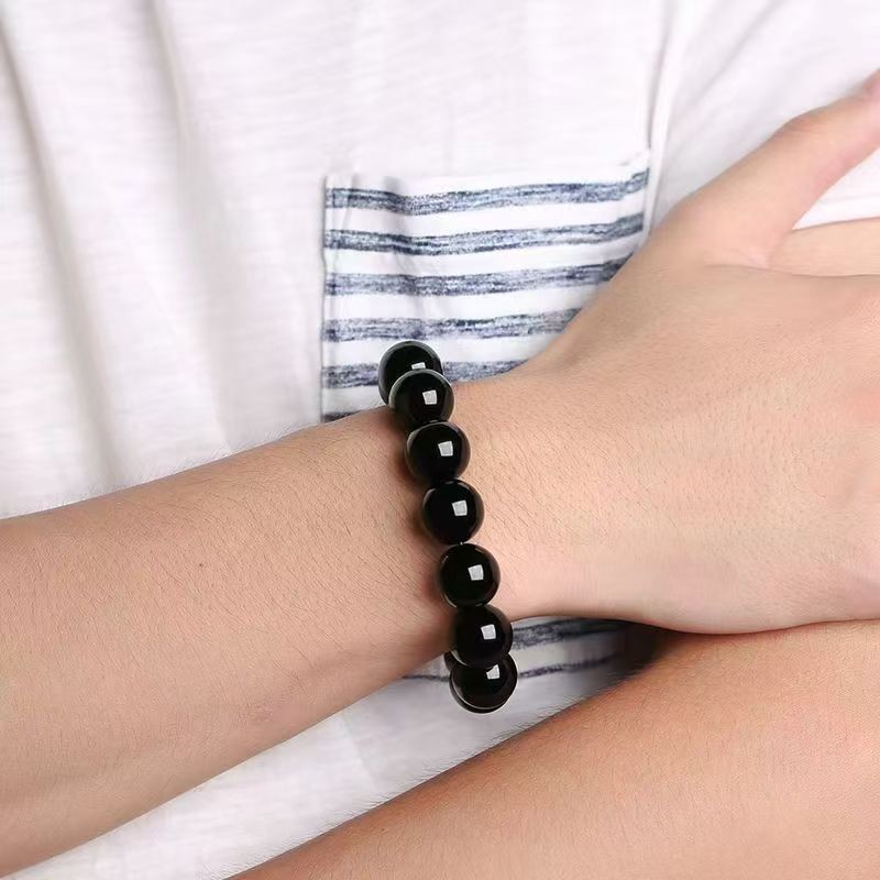 Natural Black Obsidian Bead Bracelet for Meditation Protection Unisex‌Daily Wear