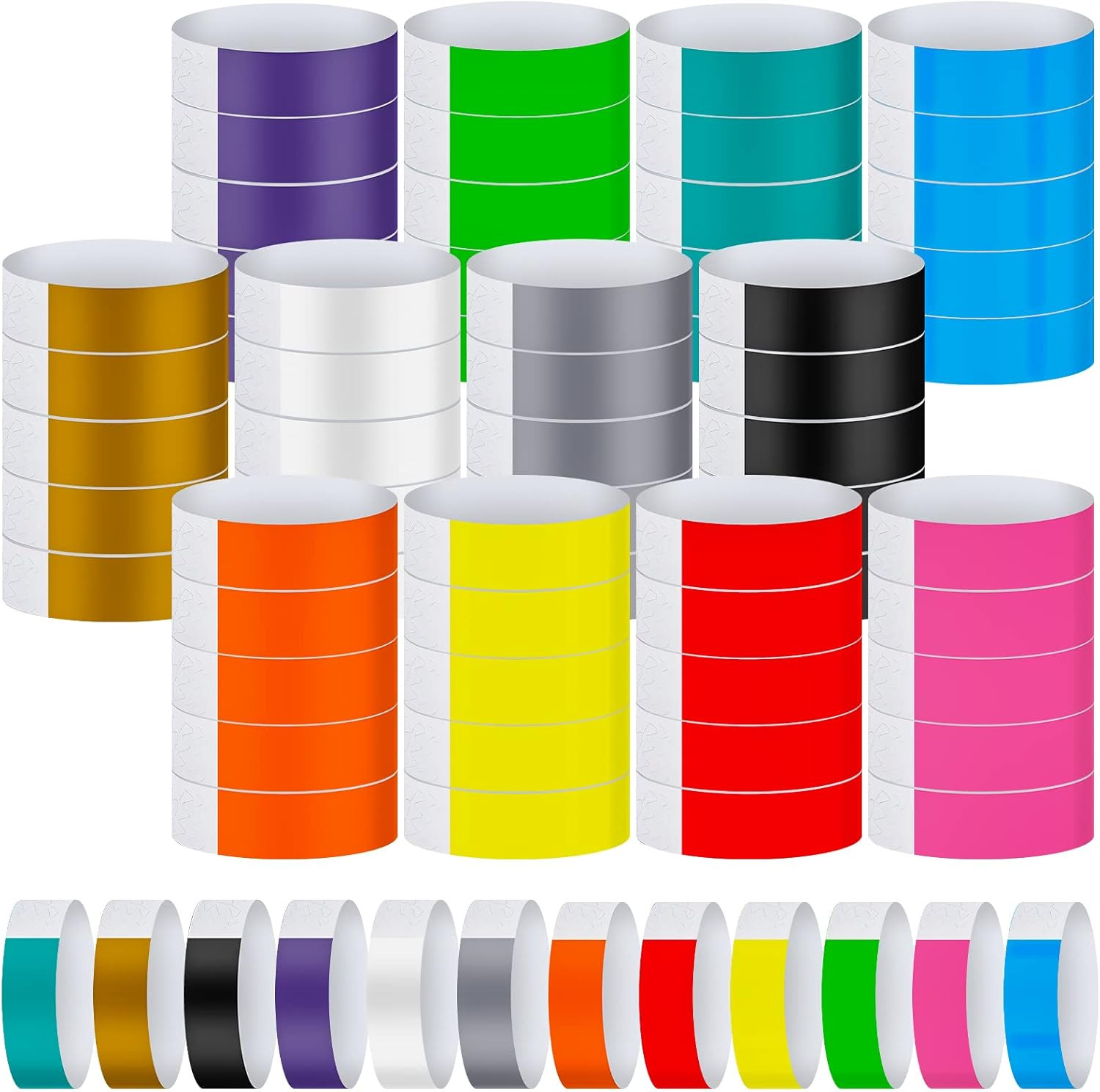 1200 pulseras plásticas para eventos, adhesivas, impermeables, colores mixtos