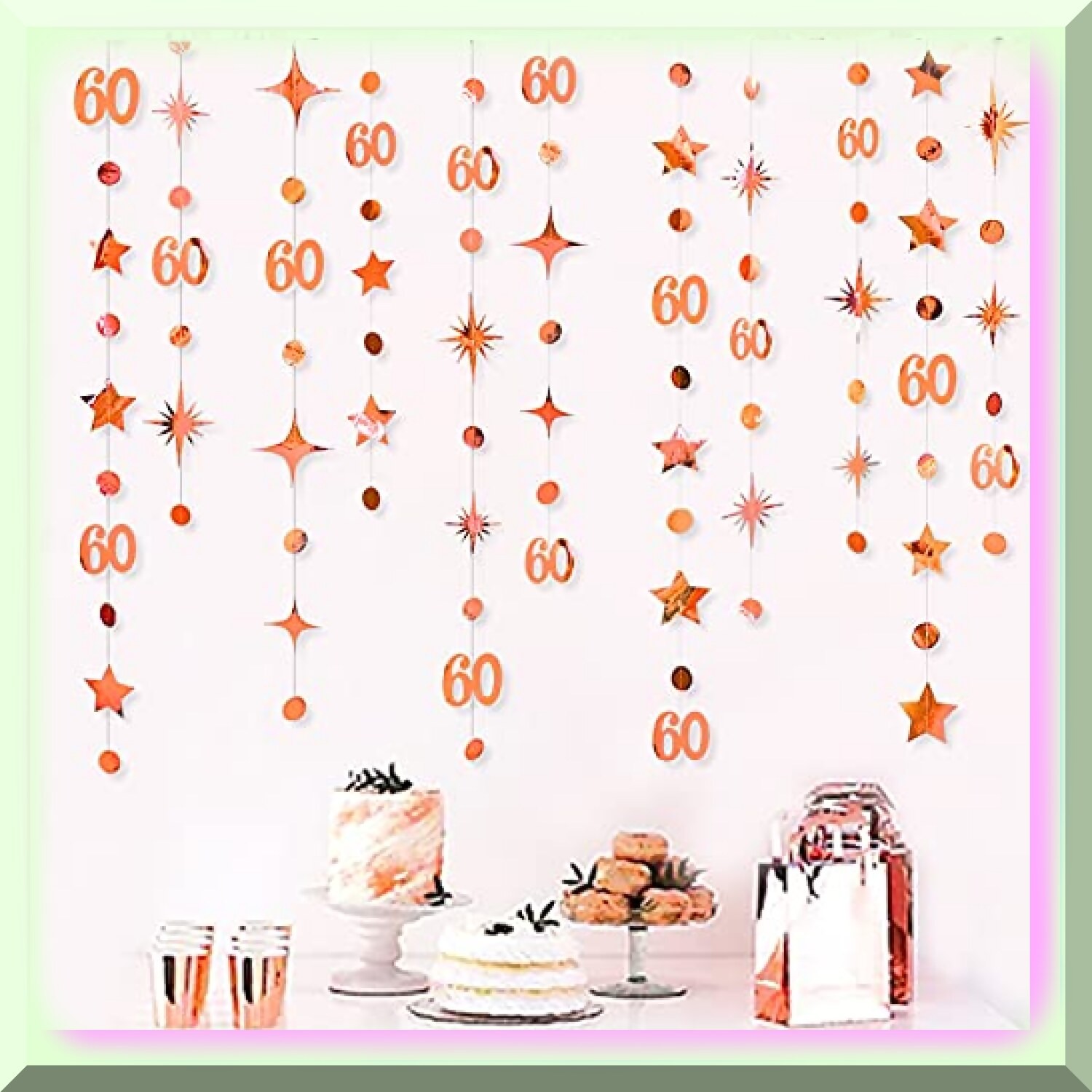 Rose Gold 60th Birthday Decorations with Number 60
