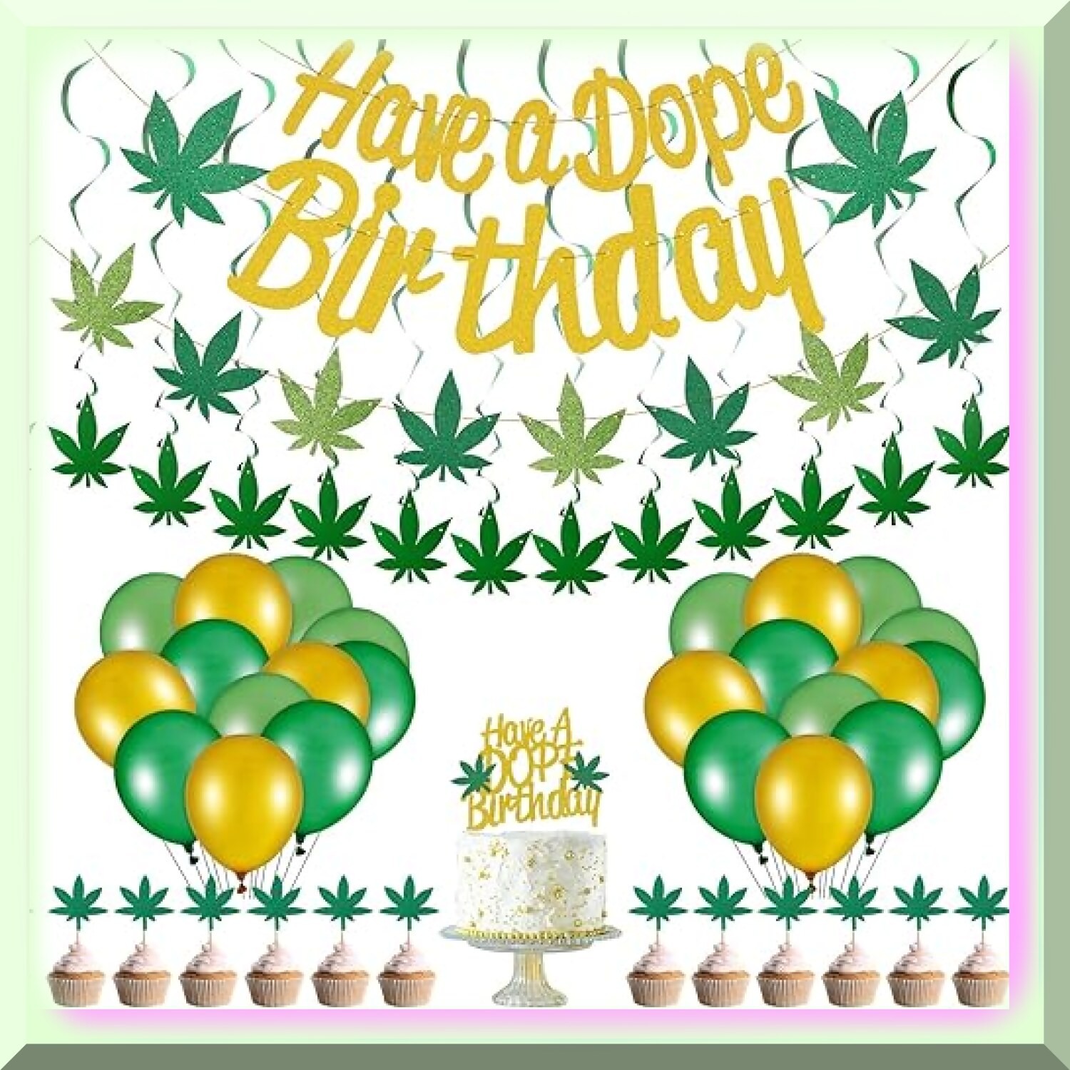 Pot Leaf Party Decorations with Banners Toppers Swirls Balloons