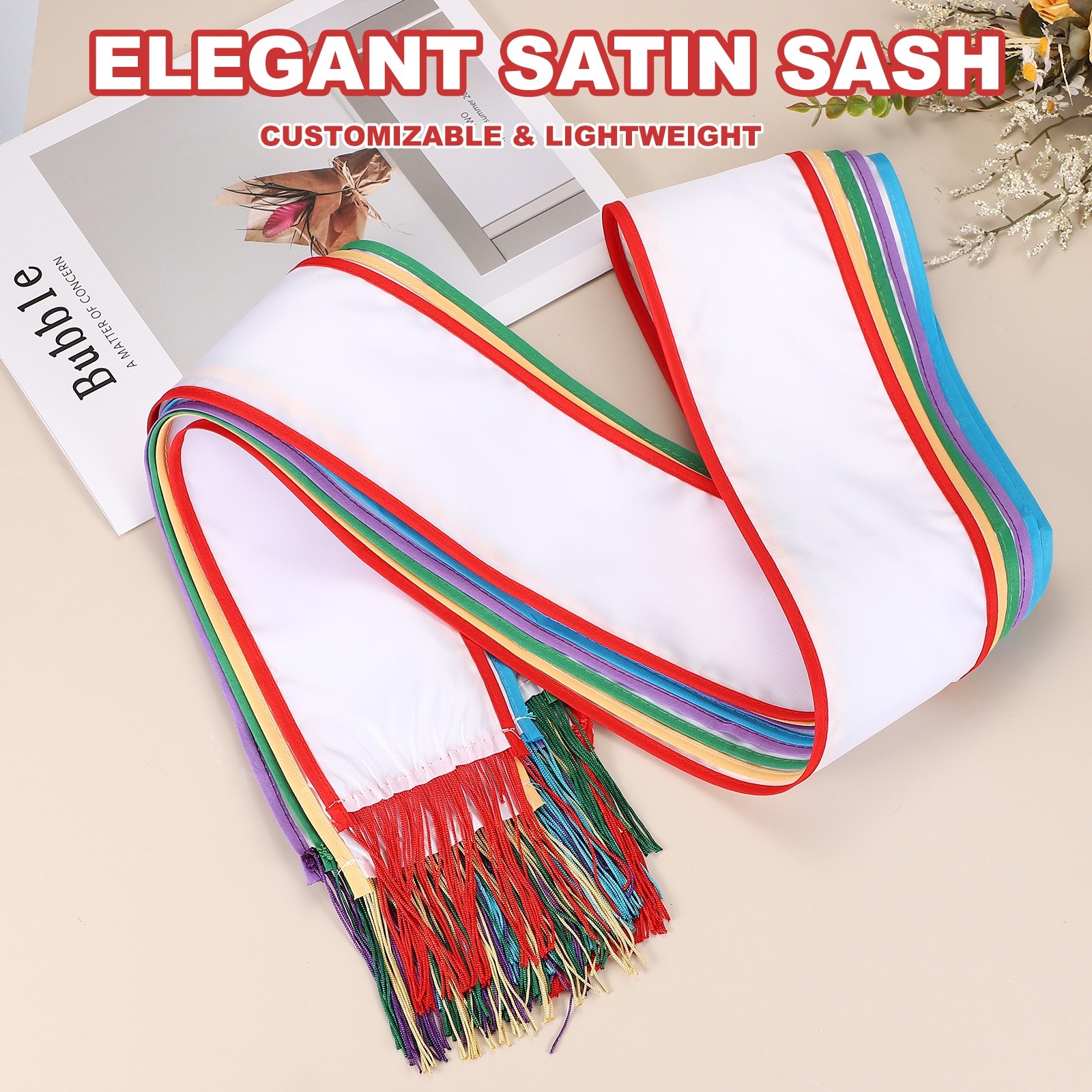 Satin Sash with Tassels, Blank Sash Pageant Ribbon for Wedding 2 Pack & Purple