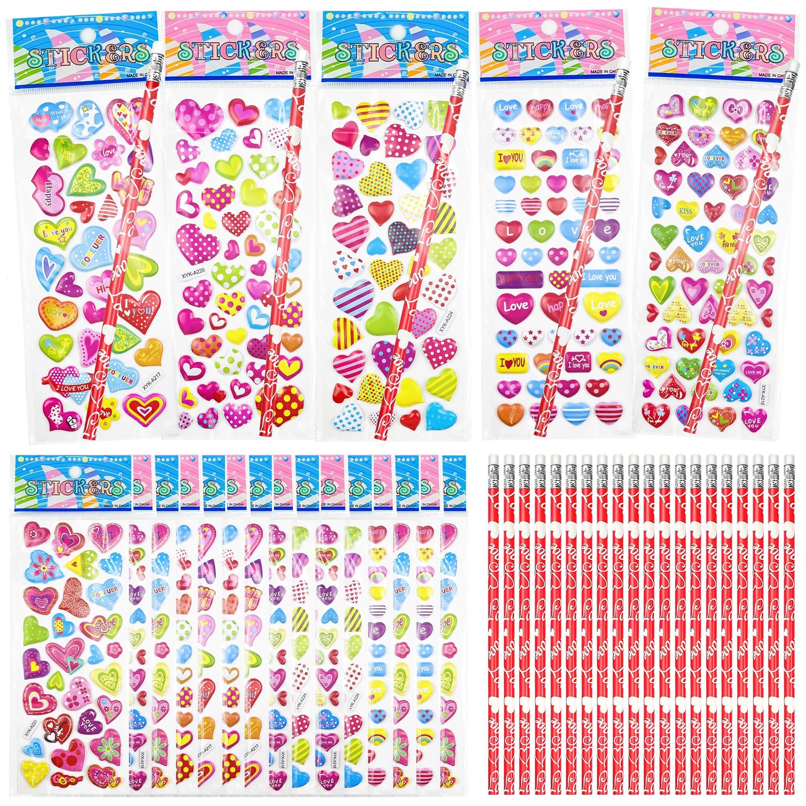 OHOME Valentines Day Gifts for Kids – 44 PCS Stationery Set Red,pink