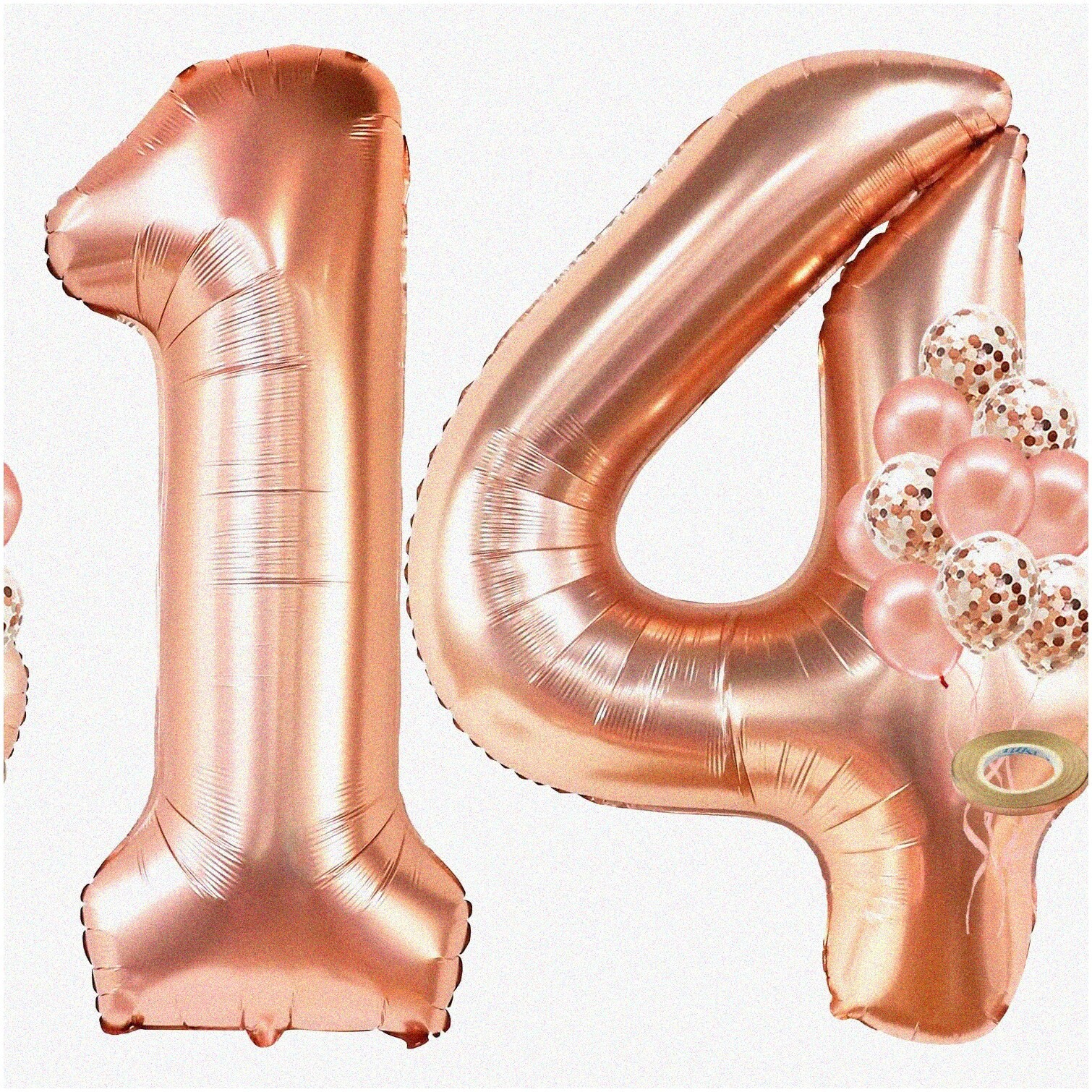 Rose Gold Glitter Number 14 Balloon Set for Party Decorations