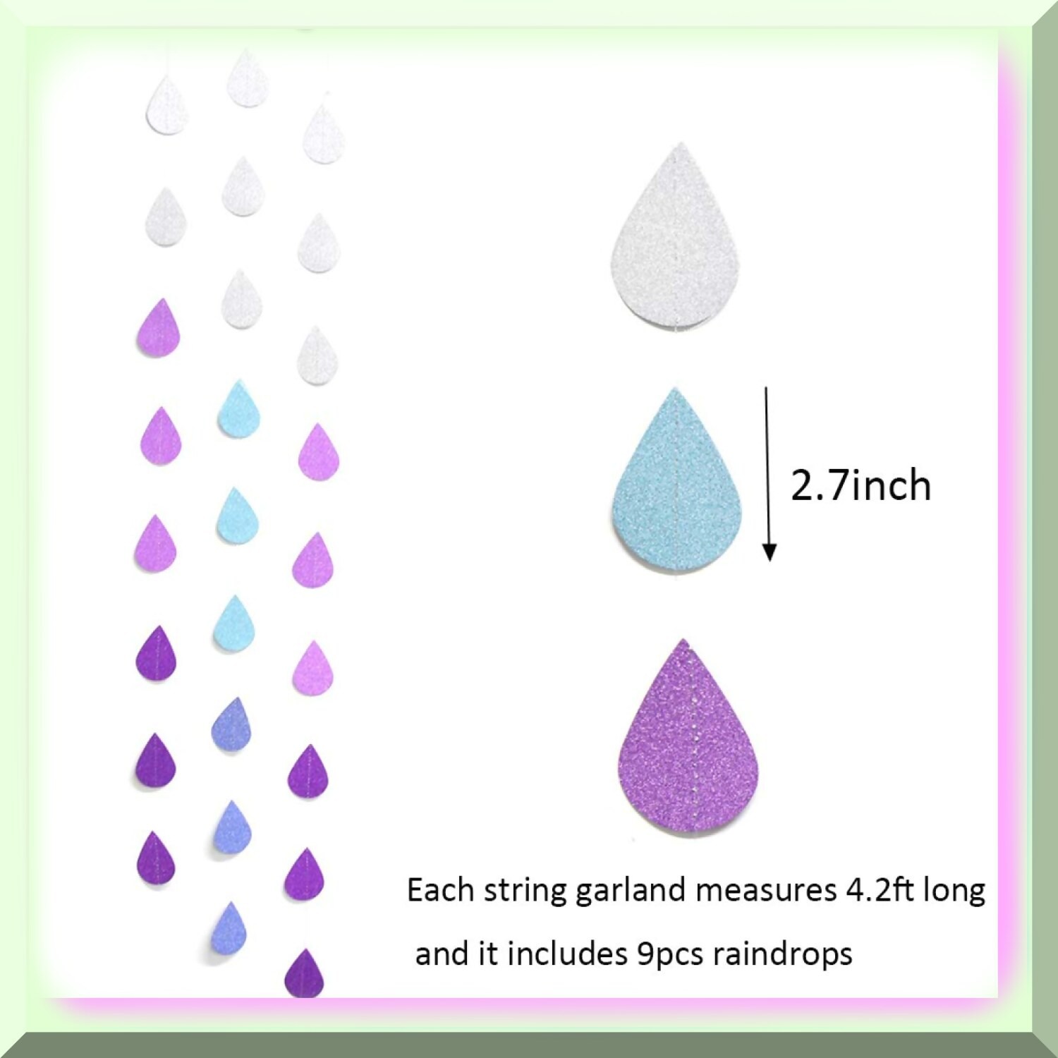 Raindrop Glitter Paper Garland for Celebrations