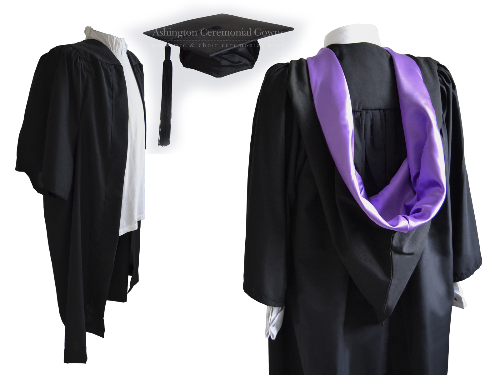 Bachelor Graduation Gown, Hat and Burgon Hood Set University Fluted Academic Cap