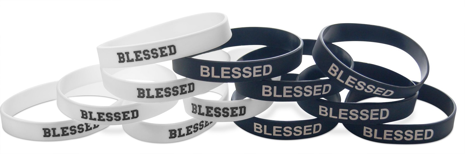 Blessed Mixed White & Black 12-Piece Silicone Band Wristband Motivation & Rel…