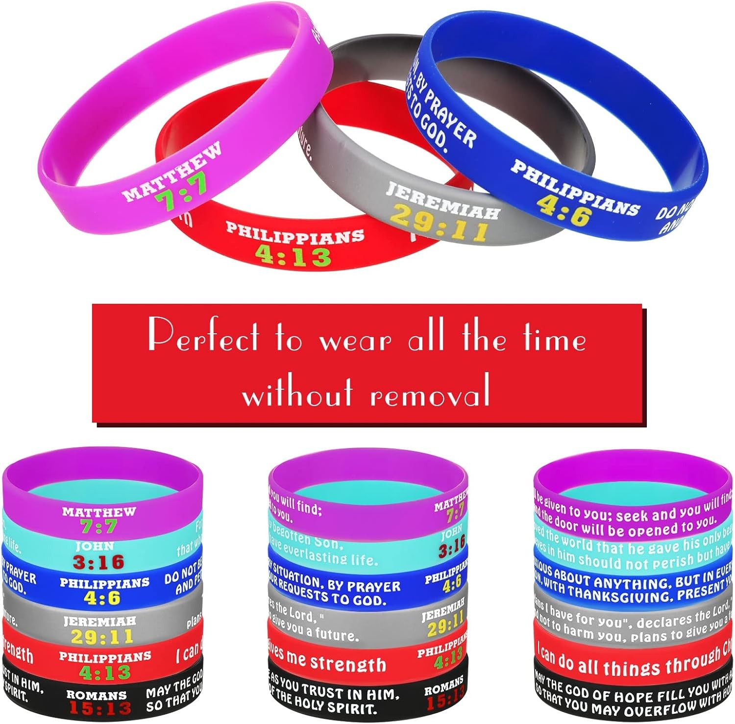 Chalyna 48 Pcs Bible Verses Bracelets Christian Inspirational Rubber…