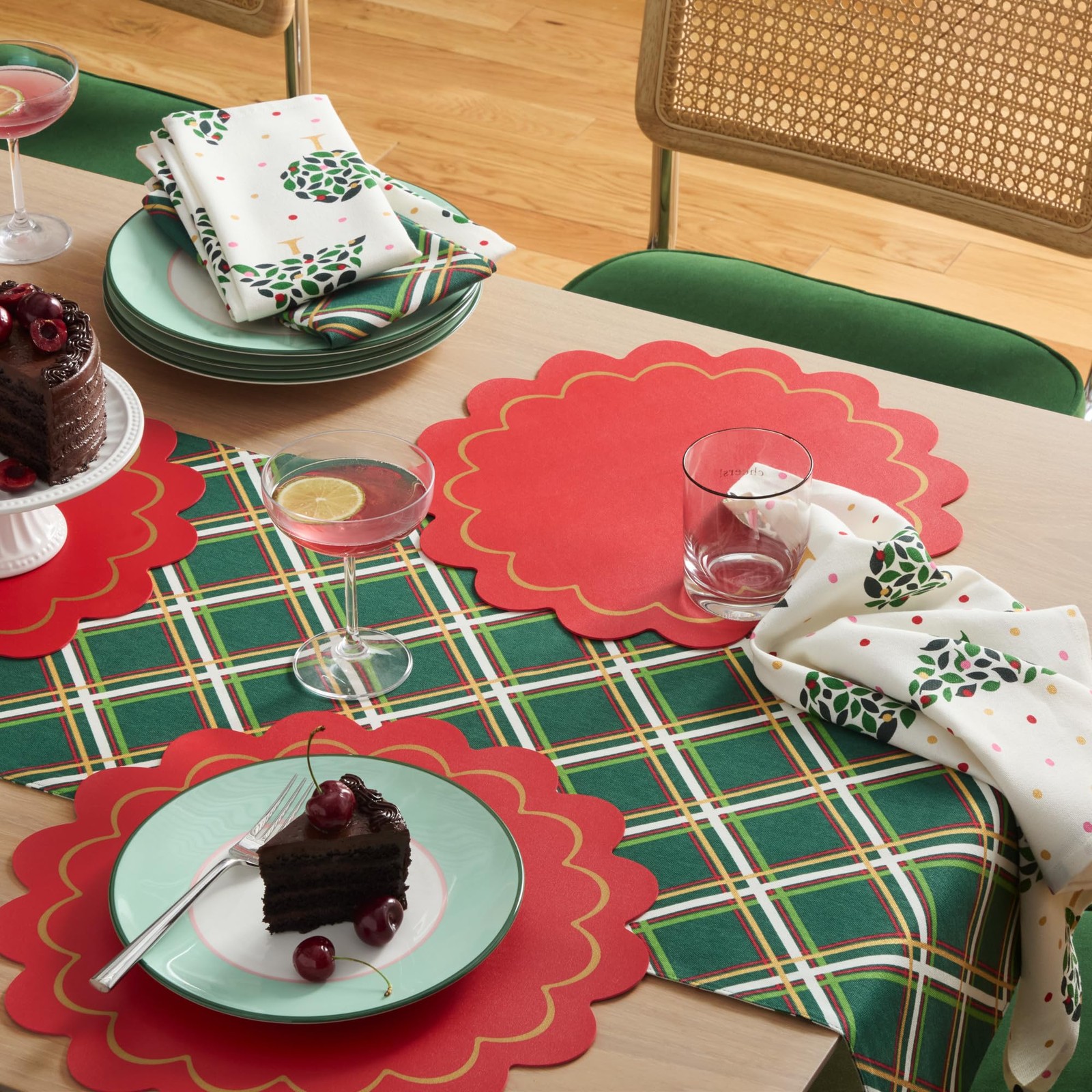 Kate Spade Holiday Confetti & Plaid Reversible Table Runner 15″x72″