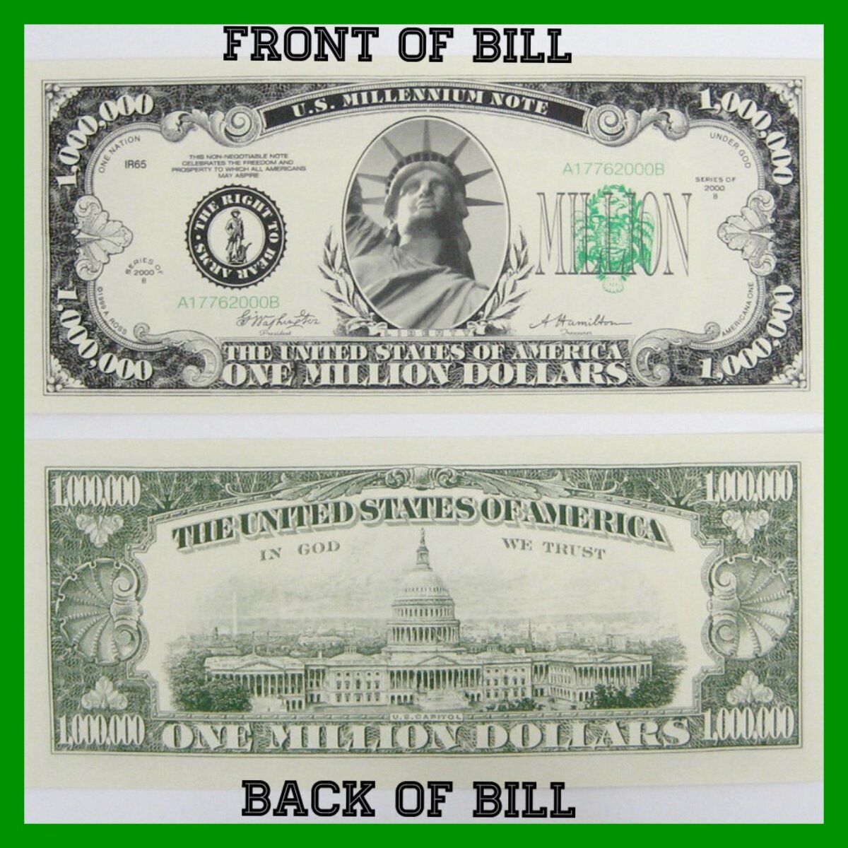 50 TOTAL – ONE MILLION Dollar Novelty Paper Fake Bills – Quality & Looks Real