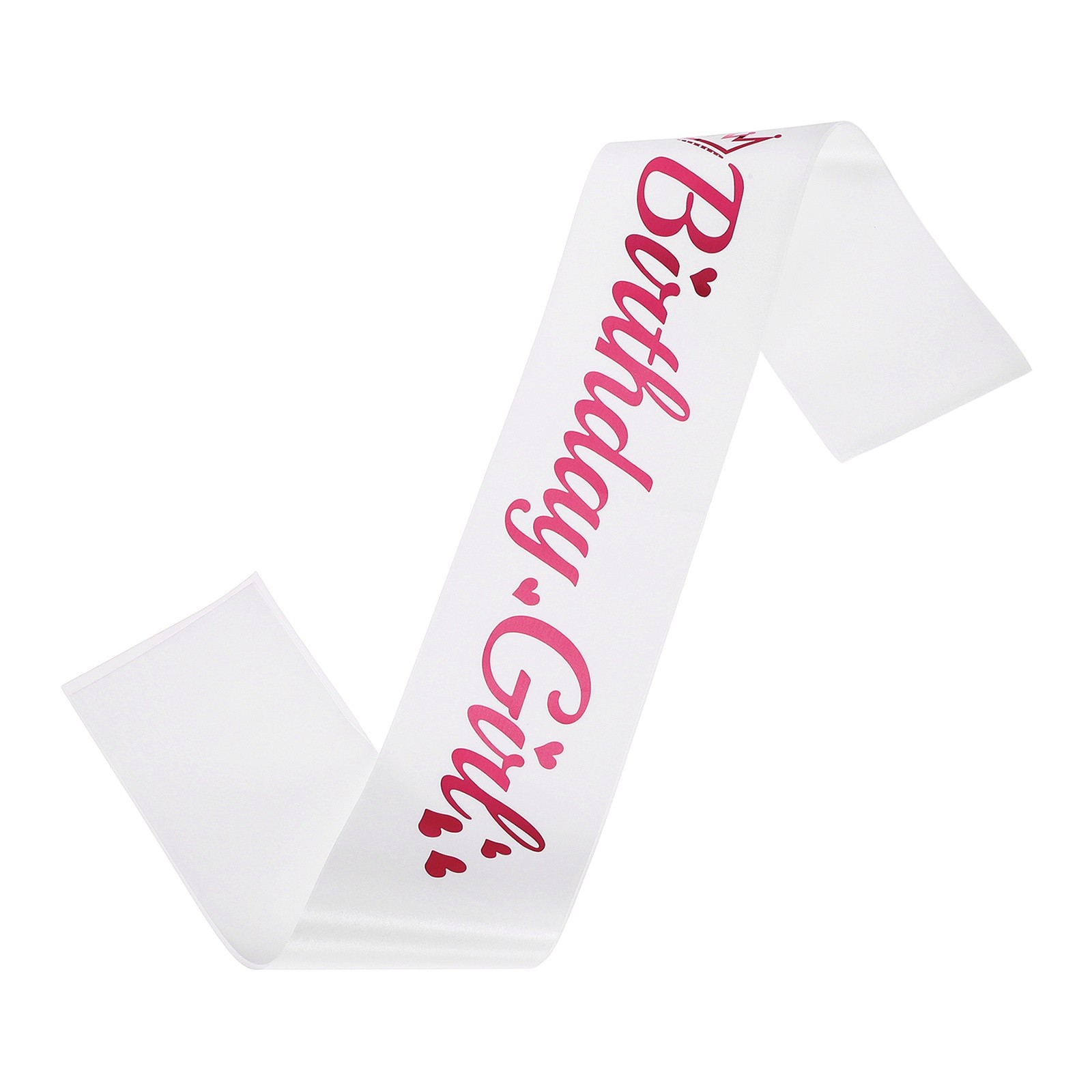 Birthday Girls Sash with Pin Pink Foil Lettering for Birthday Party White