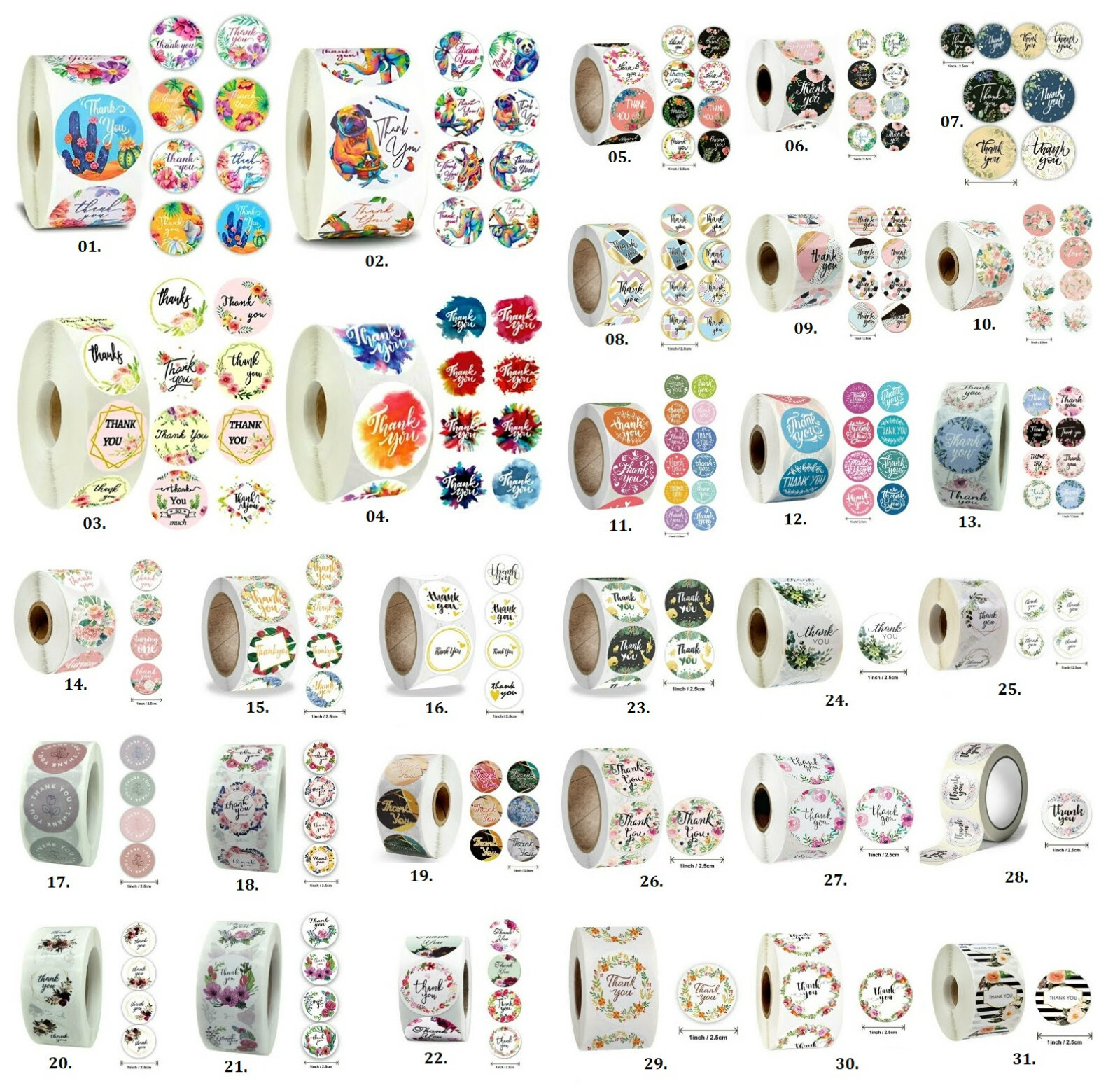 500pcs Thank You Stickers Roll Round Flowers Label Party Gift Art Craft Wedding