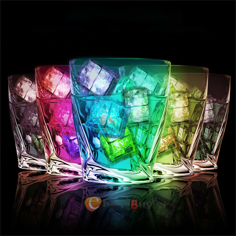 20 Pcs Multi Color & Rainbow Flash Light Up Ice Cube Glow LED 6 colors & on/off